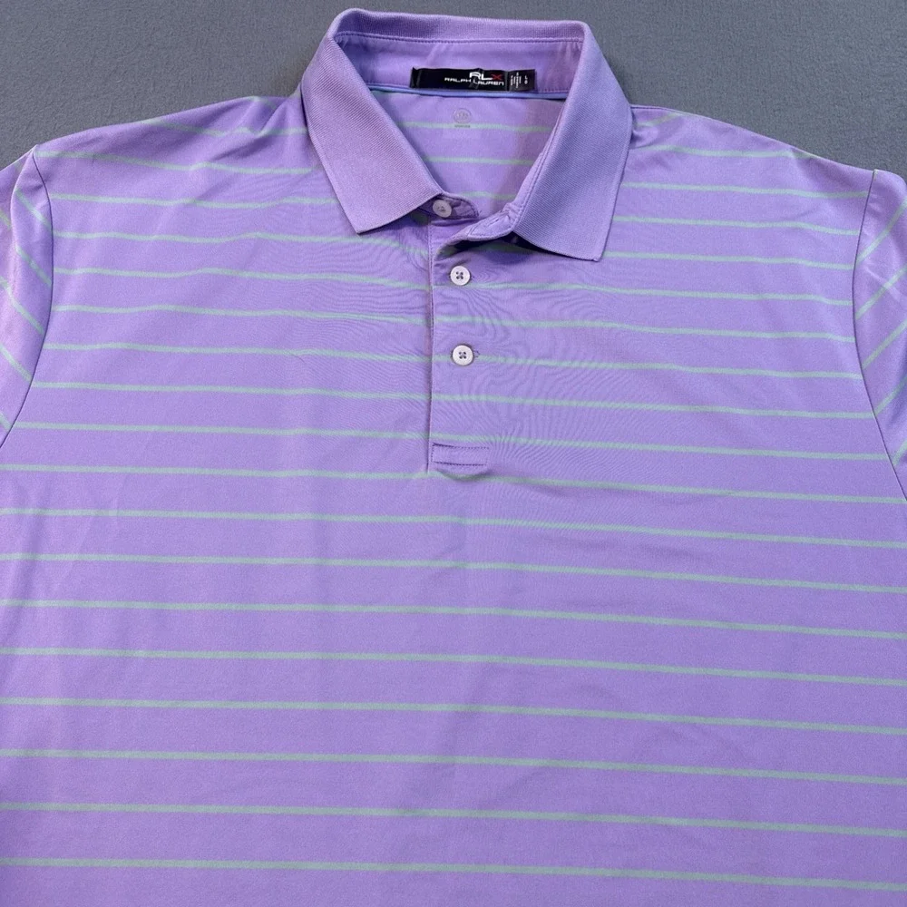 RLX Ralph Lauren Polo Golf Shirt MENS LARGE PERFORMANCE Lavender   Stripe